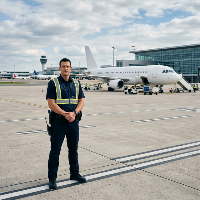 Professional Aviation Security Guard providing specialized airport protection services in Queensland