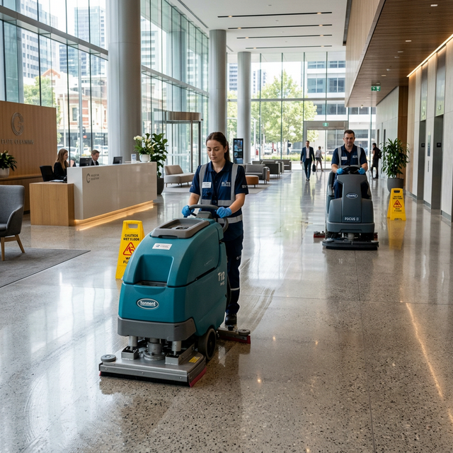 Industrial cleaning team working on a commercial site