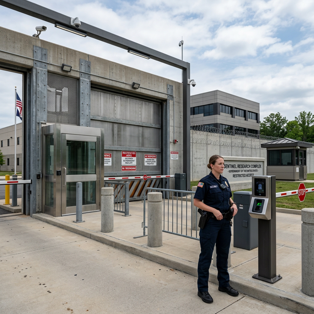 Secure government-building-façade with professional guard